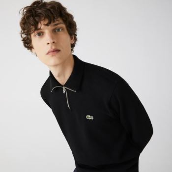 Lacoste Zippered Stand-Up Collar Cotton Sweatshirt Pánské - Mikiny Černé | CZ-dqmvMs